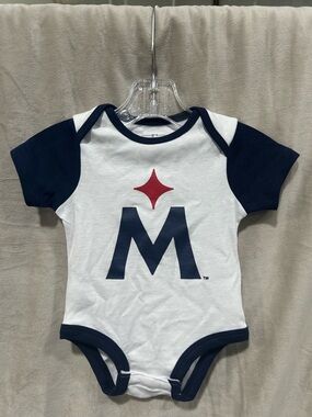 Genuine Merchandise MLB White and Navy 'M' Logo One-Piece Bodysuit w/Red Diamond